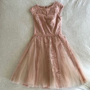 Anthropologie BHLDN Tadashi Shoji dusty pink lace and tulle cocktail dress